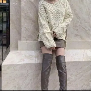 SNIDEL 오버사이즈 니트 패치워크 니트 케이블 짜임 프린지