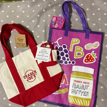 트레이더 조스 빨간색 미니 토트백, 마이크로 토트, 에코백 세트