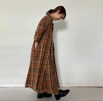 이치 린넨 100% 체크 원피스