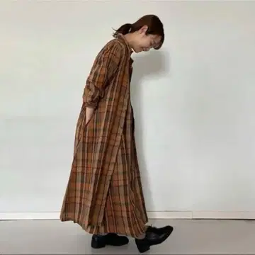 이치 린넨 100% 체크 원피스