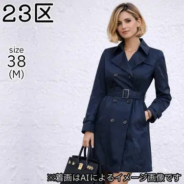 23구 트렌치코트 벨트 포함 여성용 네이비 38 M 더블 브레스트