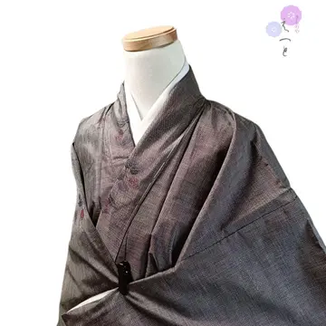 23년 5월 기모노 순수 실크 이중 기모노 꽃무늬 블랙 오시마 명주