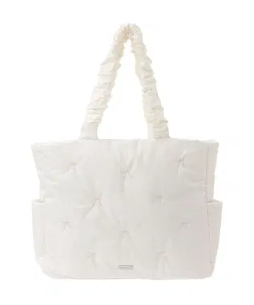 Maison de FLEUR 리본 자수 퍼 토트백 화이트