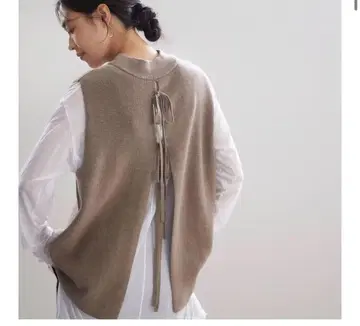 니트 베스트 북유럽 생활 잡화점 뒷 리본 베스트 니트 레이어드 베이지