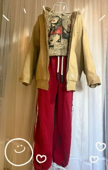 레드 조거 팬츠 별 패턴 사이드 라인