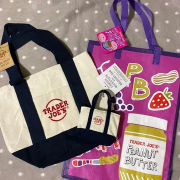 트레이더 조스 네이비 컬러 미니 토트백, 마이크로 토트, 에코백 세트