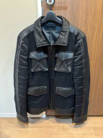 AKM 콤비 가죽 퀼팅 라이더 자켓 52 블랙