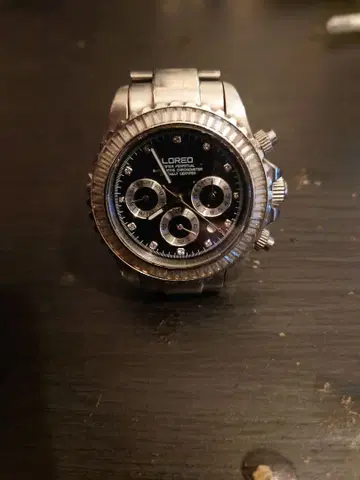 LOREO 크로노그래프 손목시계 실버/블랙 오토매틱