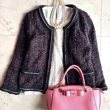 보르지 트위드 노카라 자켓 니트 가디건 38 블랙 계열