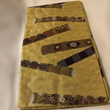 42 골드 컬러 후쿠로 오비 대나무 무늬 꽃무늬