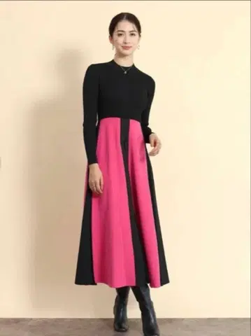 fennel 바이컬러 이소재 콤비 원피스