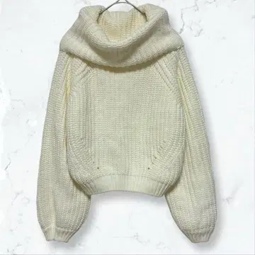 k0040 골지 터틀넥 니트 화이트 M 두꺼운 원단 가을/겨울 크롭 기장