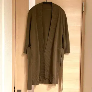 미사용 이탈리아제 캐시미어 100% 벨트 포함 롱 가디건