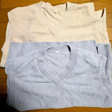 니트 베스트 2종 세트 베이지 그레이