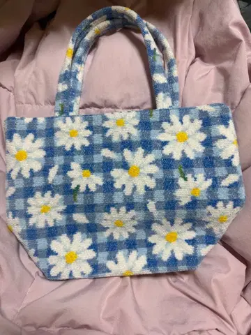 LOVERARY 핸드백 파랑 체크 꽃무늬 새상품급