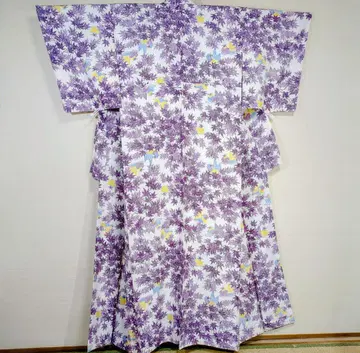 여성용 기모노 코몬 보라색 단풍 옐로우 컬러 파랑 물새 kimono
