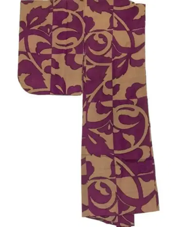 명선 긴 겉옷 당초 무늬 적자색 x 핑크 베이지 순수 실크