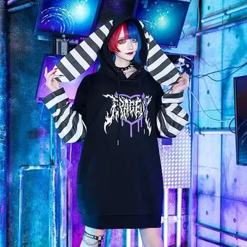 리스텐 플레이버 토끼 귀 보더 레이어드 스타일 후드티 [ BLACK ]