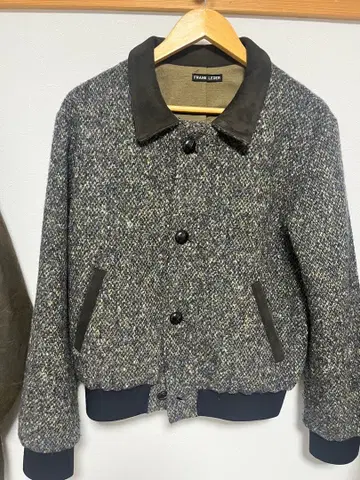 FRANK LEDER 트위드 자켓 옷깃 가죽