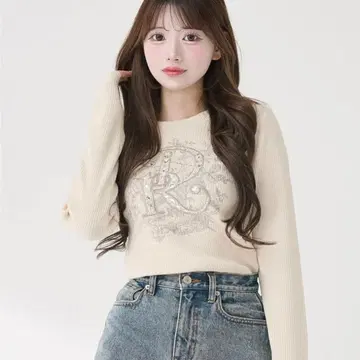 Darich DR 비쥬 플라워 리브 니트탑