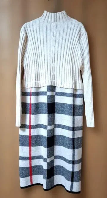 TRUBE 리브 니트 체크 무늬 롱 원피스