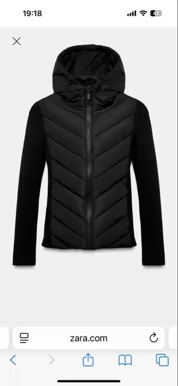 ZARA 블랙 후드 부착 다운 자켓