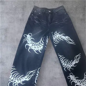 지네 패턴 데님 팬츠 스트릿 Y2K