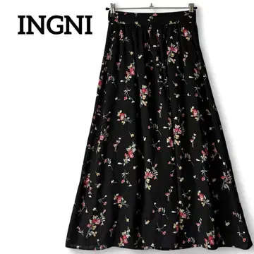 새상품급 INGNI 잉그 꽃무늬 블랙 플라워 플레어 스커트 [ M ] 롱