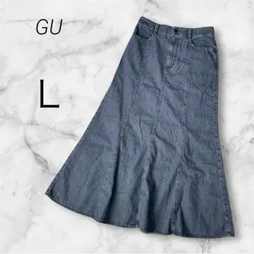 지유 GU 라이트 데님 플레어 맥시 스커트 롱 스커트 머메이드 L