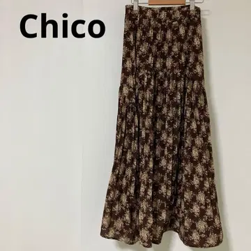 [ 새상품급 ] 후스후치코 꽃무늬 불규칙 밑단 플리츠 스커트 브라운 F