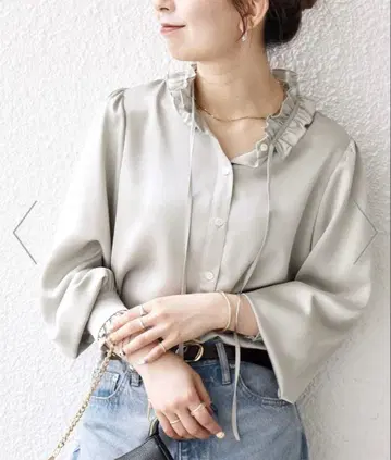 SHIPS any: 새틴 프릴 칼라 리본 셔츠 블라우스