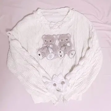 LIZLISA Twin Bears 니트탑 화이트