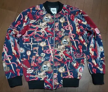ZARA 자카드 봄버 자켓 총 자수 패턴 스컬 MENS S 사이즈