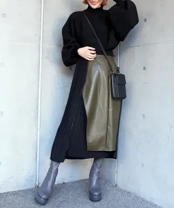 사이드 플리츠 아지메 롱 스커트