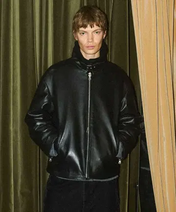 OPENING ACT 리얼 가죽 무스탕 하이넥 자켓 미사용품