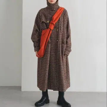 [ Kastane ] 브라운 계열 체크 롱 코트