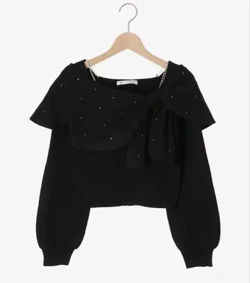 MAJESTIC LEGON 비쥬 리본 오프숄더 니트