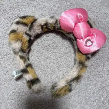 키티 레오파드 무늬 핑크 리본 머리띠