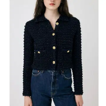 신년 세일 MOUSSY 카라 부착 트위디 니트 가디건 골드 버튼 포함