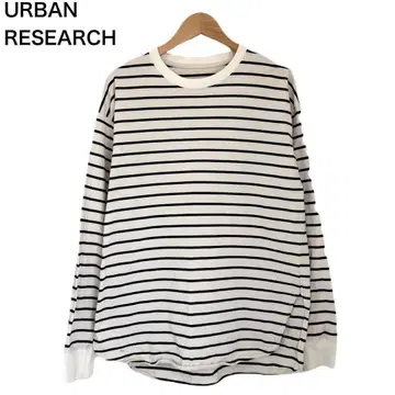 어반 리서치 보더 긴팔 코튼 여성용 화이트 둥근넥 티셔츠