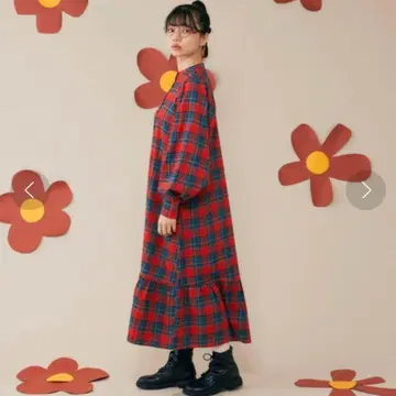 MERLOT 체크 퍼프소매 원피스 [ 새상품급 ]