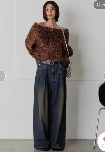 PAGEBOY 브라운 크롭 니트