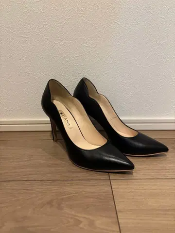 블랙 가죽 스틸레토 하이힐