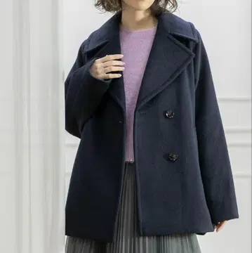 OPAQUE.CLIP 울 캐시미어 블렌드 미들 피 코트 네이비