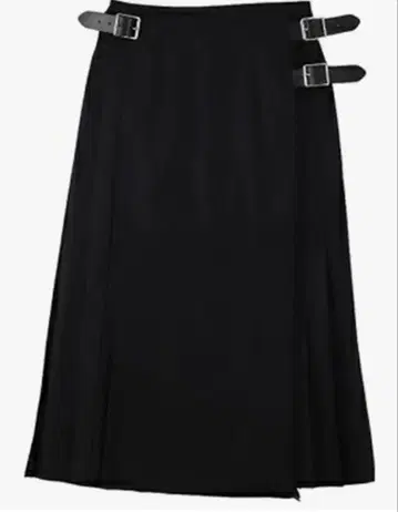 오닐 더블린 블랙 플리츠 롱 스커트 사이드 버클 포함