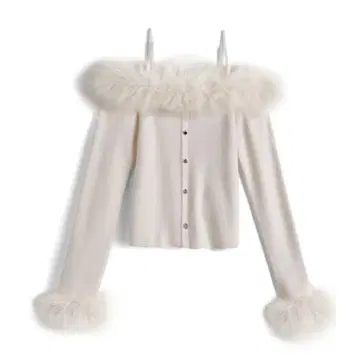 GRL 퍼 오프숄더 니트탑