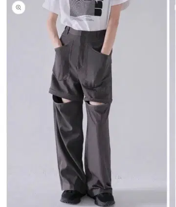 uenui/3way 스트라이프 팬츠 그레이 스트레이트 팬츠