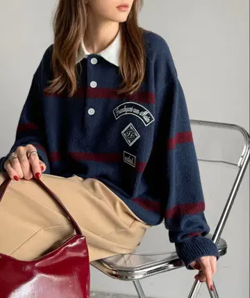 jaVa 스트라이프 폴로 옷깃 스웨터 L