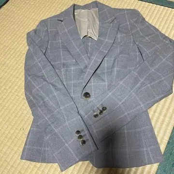 라이트 블루 체크 무늬 더블 브레스트 자켓 9호 기준