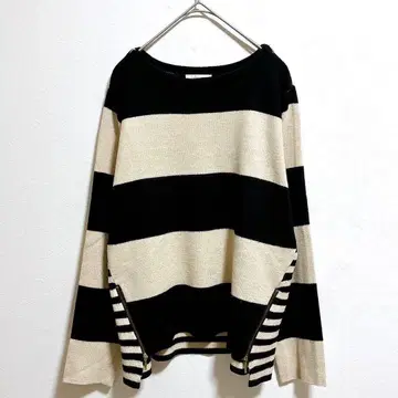 라트리에 라피네 니트 스웨터 울 혼방 블랙 베이지 밑단 지퍼 긴팔